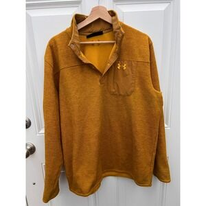 Under Armour ColdGear Waffle Knit Snap Pullover Mustard Yellow Mens XL Loose Fit